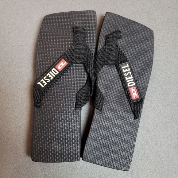 Rare Y2K Square Toe Black Diesel 8 Women or 6 Men Flip Flop Sandle Vtg Beach - Picture 1 of 13